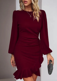 Nadine | Rüsche Festliches Bodycon kleid – Dunkelrot