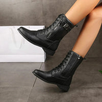 Katharina | Damen Schnürverschluss Leder Stiefel – Schwarz