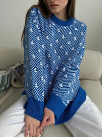 Mariala | Modischer Strickpullover mit chicem Print für Damen – Blau