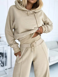 Kaylee - Hoodies und Weitbeinhosen-Set – Beige