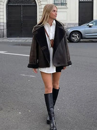 Klesundra | Neue Damenjacke mit Revers Chic und Modisch – Kaffee