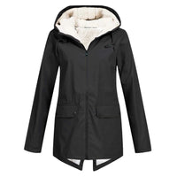 Sherpa-gefütterte Zip-Up-Jacke mit Kapuze für Frauen – Schwarz