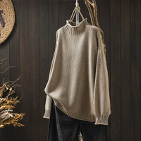 Barbara | Damen Oversized Hohem Kragen Pullover – Khaki