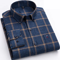 Herren Langarm Arbeit Hemd | Kariert – Navyblau