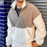 Elyas | Colorblock Fleece-Pullover mit Reißverschluss für Männer – Weiß