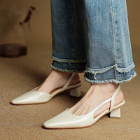 Lara | Damen Casual Leder Absatzschuhe – Beige