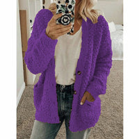 Leythara | Witte Fuzzy Gebreide Strickjacke – Lila