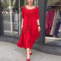 Bettina - Besticktes Kleid – Rot