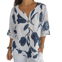Louisa - Gedruckte V-Ausschnitt Bluse – Weiß