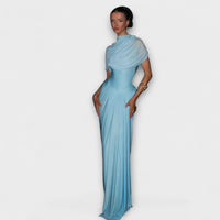 Langes Kleid mit Rollkragen – Blau