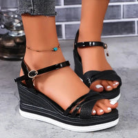 Dourena™ Plateau-Keilsandalen Mit Gekreuzten Riemen – Schwarz