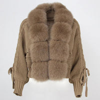 Lixx | Luxury Wintermantel für Damen mit echtem Fuchsfellkragen – Khaki