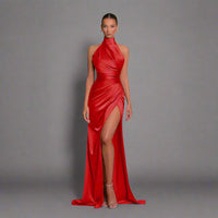 Constanze | Elegantes Kleid mit seitlichem Schlitz – Rot
