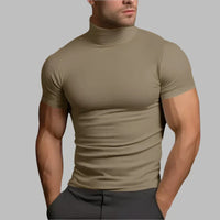 T-Shirt für Herren - Muskelfit T-Shirt mit hohem Kragen für die Sommerzeit – Khaki