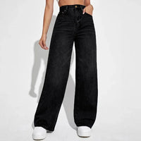 Damen Hohe Taille Baggy Jeans – Schwarz