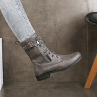 Katharina | Damen Schnürverschluss Leder Stiefel – Grau