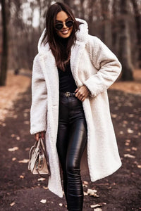 Reienna | Damen Langer Wollmantel mit Kapuze für den Winter – Weiß
