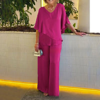 Mirelly™-Set aus Premium-Strick mit Asymmetrischem Oberteil und Eleganter Hose – Rosa