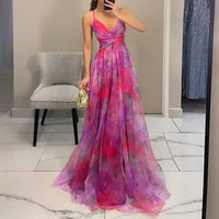Lange Blumenmuster Kleid mit Verstellbaren Trägern für Frauen | Ideal für Sommer und Besondere Anlässe – Rosa
