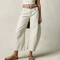 Damen High-Waist Cropped Jeans Hose – Weiß