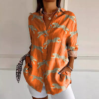 Damen Bedrucken Button Down Hemd | Langarm – Orange