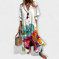 Lila - Figurbetontes Maxikleid mit Bauchbedeckung" can be rewritten as:

"Lila - Figurbetontes Maxikleid mit Bauchbedeckendem Design – Weiß