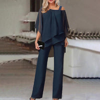Zweiteiler für Damen - Elegantes Twin-Set mit Blusenshirt und Sommerhose – Dunkelblau