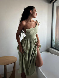 Damen Strand Midi Sommerkleid – Hellgrün