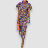 Amerie | Kleid mit plissierten Ärmeln und lebhaftem Druck – Mehrfarbig