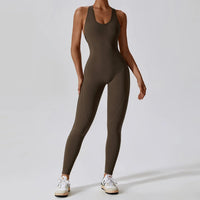 Solider Yoga-Jumpsuit für Damen – Einteilige Activewear für Yoga & Pilates – Verkohlter Kaffee