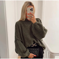 Saylira | Flauschiger Oversize Strickpullover – Grün