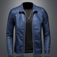 Heidi-Mode - Premium PU-Lederjacke im Bikerstil für Herren – Saphirblau
