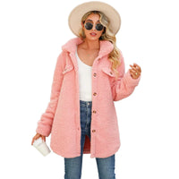 Pavelaya | Damen Winterjacke warm mit Revers, langarm und Knopfleiste locker – Rosa