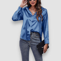Bella | Seidenhemd mit langen Ärmeln – Blau