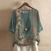 Damen Vintage Bedruckt Kurzarm Bluse – Grün