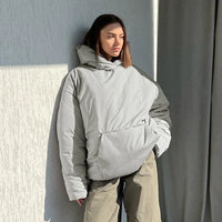 Olithoreia | Damen Winterjacke mit Kapuze und Taschen – Grau