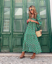 LUCILLE - Langes Sommerkleid – Grün/rosa