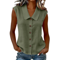 Celinea™ Baumwoll-Leinen-Bluse Mit Elegantem Kragen Und Vorderen Knöpfen – Grün