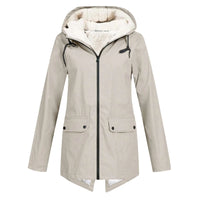 Sherpa-gefütterte Zip-Up-Jacke mit Kapuze für Frauen – Beige