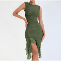 Béatrice - Midi-Kleid mit Rüschen – Grün