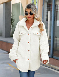 Pavelaya | Damen Winterjacke warm mit Revers, langarm und Knopfleiste locker – Weiß