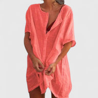 Magdalena | Damen Sommer Lockeres Tunika Midikleid – Rot
