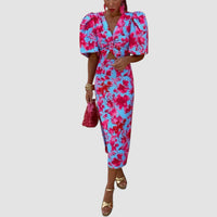 Amerie | Kleid mit plissierten Ärmeln und lebhaftem Druck – Rosa