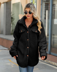 Pavelaya | Damen Winterjacke warm mit Revers, langarm und Knopfleiste locker – Schwarz