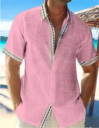 Hemd für Herren - Leichtes Kurzarmhemd in Leinen-Optik für den Sommer – Rosa