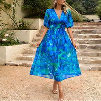 Sandrine - V-Ausschnitt Midikleid – Blau