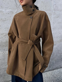 Nalia | Modischer Trenchcoat Damen Winter Leder – Khaki