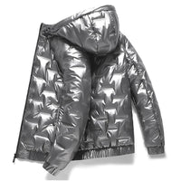 Modische Skijacke für Herren – Kapuze Silber