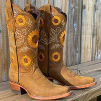 Sophie | Damen Bestickte Wadenhoher Cowboy Stiefel – Khaki