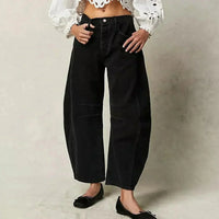 Damen High-Waist Cropped Jeans Hose – Schwarz